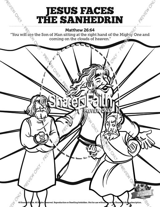 Matthew 26 Jesus Before the Sanhedrin Sunday School Coloring Pages Thumbnail Showcase