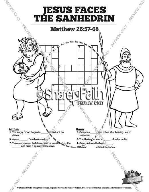Matthew 26 Jesus Before the Sanhedrin Sunday School Crossword Puzzles Thumbnail Showcase