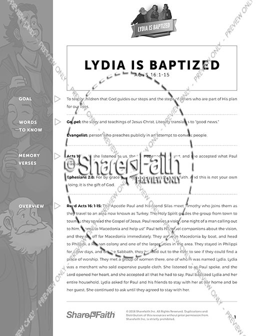Acts 16 Lydia is Baptized Curriculum Thumbnail Showcase
