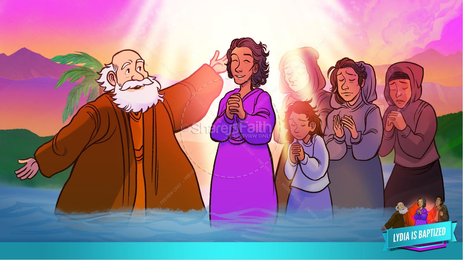 Acts 16 Lydia is Baptized Kids Bible Story Thumbnail 34