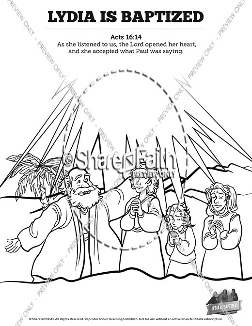 Acts 16 Lydia is Baptized Sunday School Coloring Pages Thumbnail Showcase
