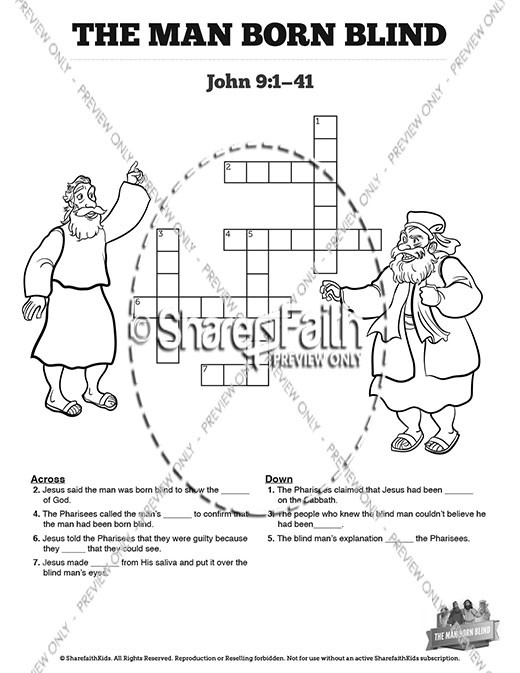 John 9 The Man Born Blind Sunday School Crossword Puzzles Thumbnail Showcase