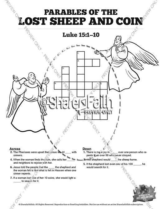 Luke 15 The Parables of the Lost Sheep and Coin Sunday School Crossword Puzzles Thumbnail Showcase