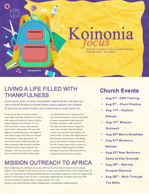 Back To School Yellow Church Newsletter