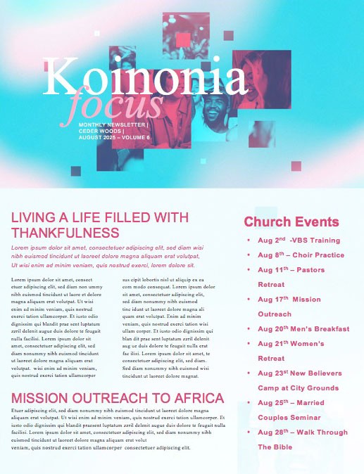 We Are Family Church Newsletter