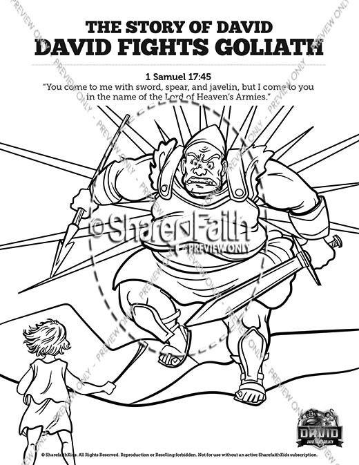 1 Samuel 17 David Fights Goliath Sunday School Coloring Pages Thumbnail Showcase