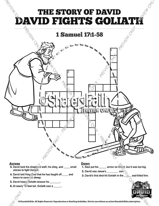1 Samuel 17 David Fights Goliath Sunday School Crossword Puzzles Thumbnail Showcase