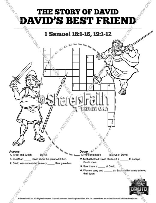 1 Samuel 18 19 David, Saul, & Jonathan Sunday School Crossword Puzzles Thumbnail Showcase