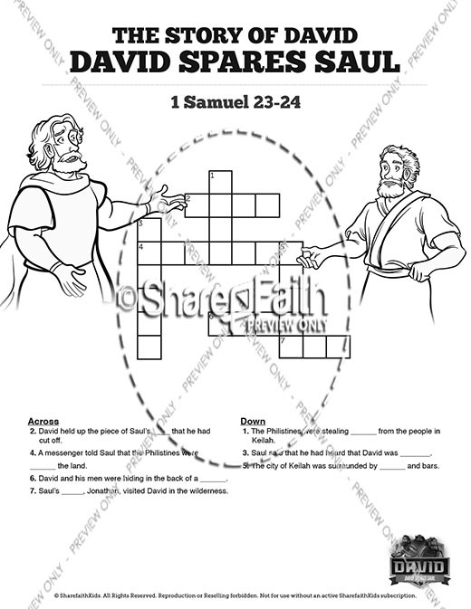 1 Samuel 23 24 David Spares Saul Sunday School Crossword Puzzles Thumbnail Showcase