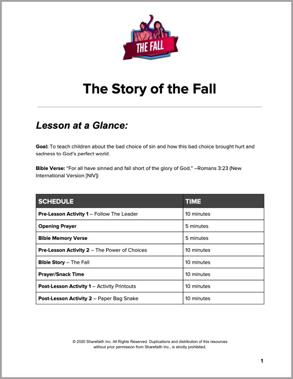 Genesis 3 The Fall Preschool Curriculum