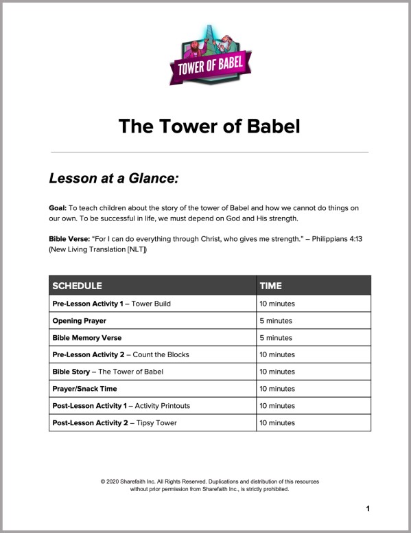 Genesis 11 Tower of Babel Preschool Curriculum