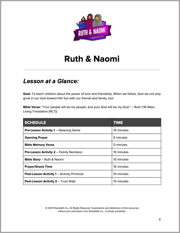 Ruth and Naomi Preschool Curriculum