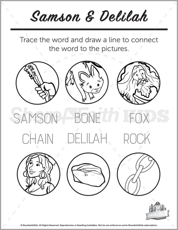 Judges 16 Samson and Delilah Preschool Word Picture Match