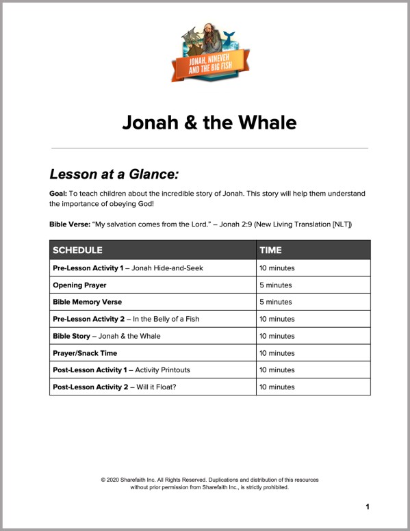 Jonah and the Whale Preschool Curriculum