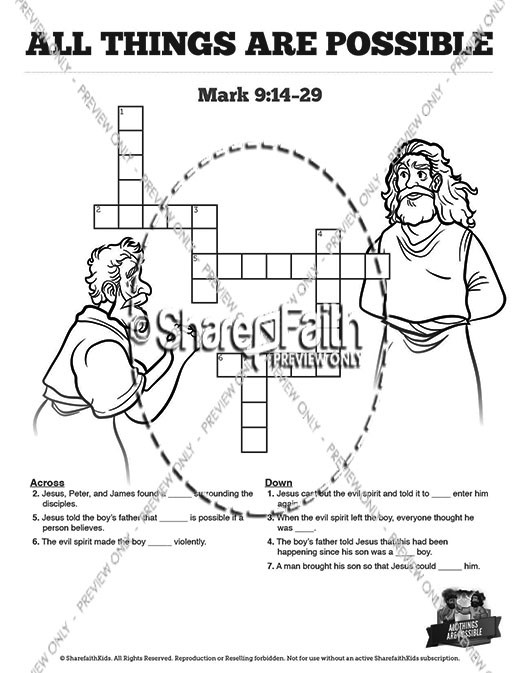 Mark 9 All Things Are Possible Sunday School Crossword Puzzles Thumbnail Showcase