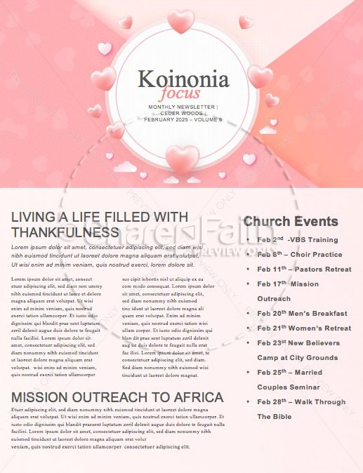 Valentine's Day Pink Church Newsletter Thumbnail Showcase