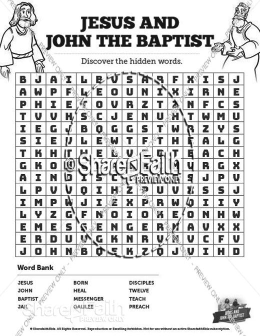 Matthew 11 Jesus and John the Baptist Bible Word Search Puzzles