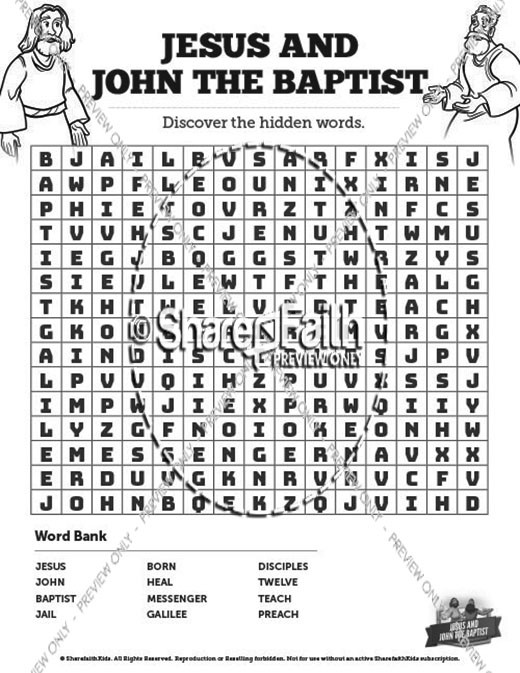 Matthew 11 Jesus and John the Baptist Bible Word Search Puzzles Thumbnail Showcase