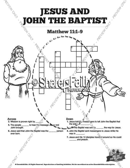 Matthew 11 Jesus and John the Baptist Sunday School Crossword Puzzles Thumbnail Showcase