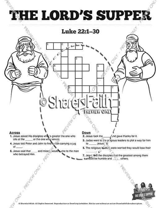 Luke 22 The Lords Supper Sunday School Crossword Puzzles Sharefaith Kids