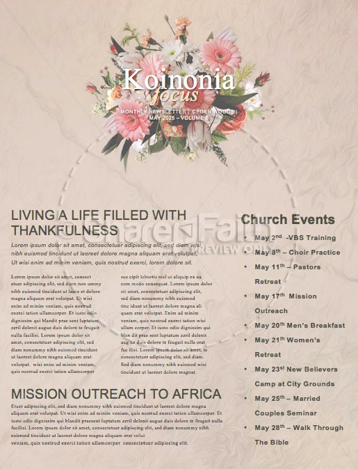 Mother's Day Flowers Church Newsletter Thumbnail Showcase