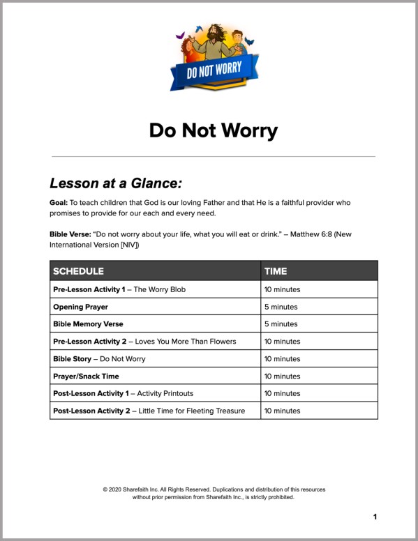 Matthew 6 Do Not Worry Preschool Curriculum Thumbnail Showcase