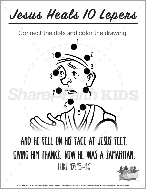 Luke 17 Jesus Heals 10 Lepers Preschool Dot to Dot