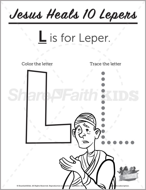 Luke 17 Jesus Heals 10 Lepers Preschool Letter Coloring Thumbnail Showcase