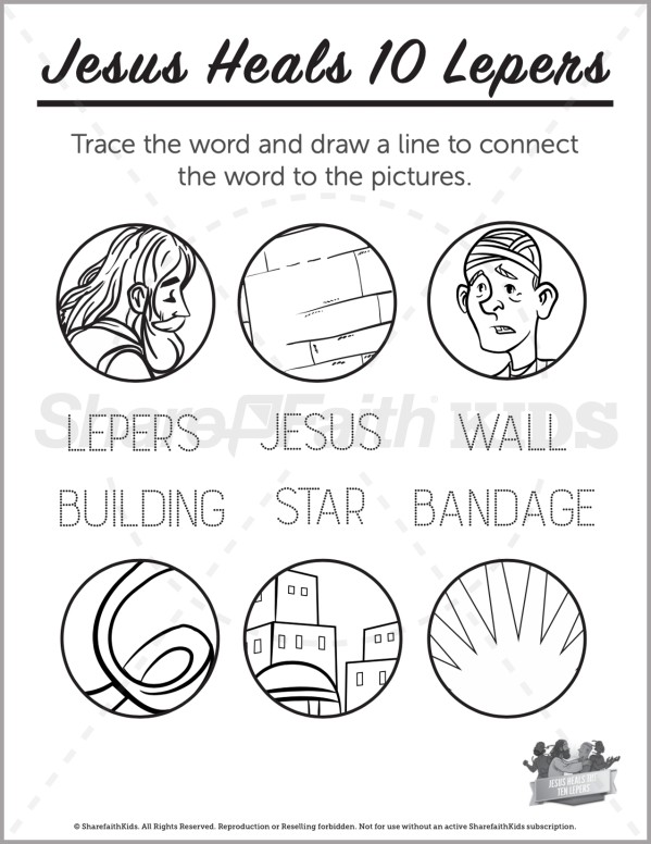 Luke 17 Jesus Heals 10 Lepers Preschool Word Picture Match