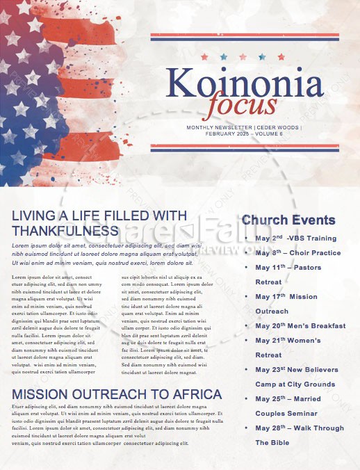 Memorial Day Flag Church Newsletter | page 1