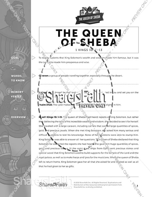 1 Kings 10 The Queen of Sheba Curriculum