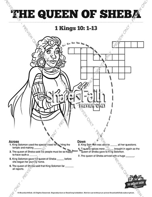 1 Kings 10 The Queen of Sheba Sunday School Crossword Puzzles Thumbnail Showcase