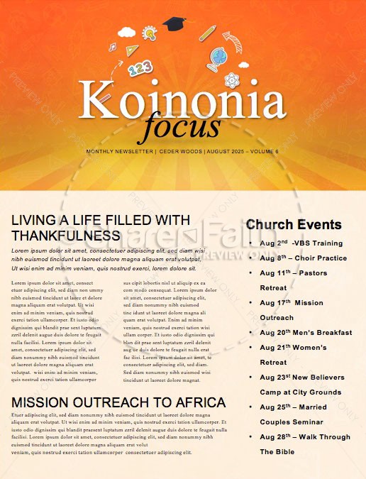 Back To School Orange Church Newsletter Thumbnail Showcase