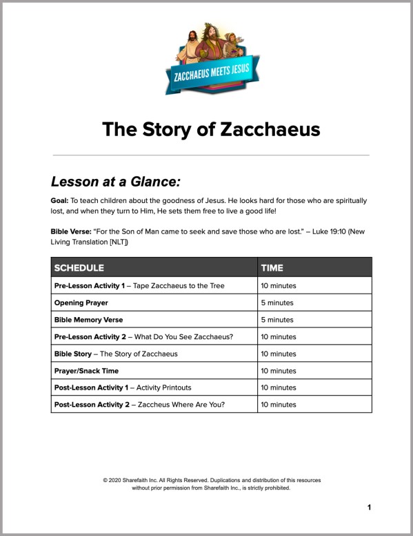 Luke 19 The Story of Zacchaeus Preschool Curriculum