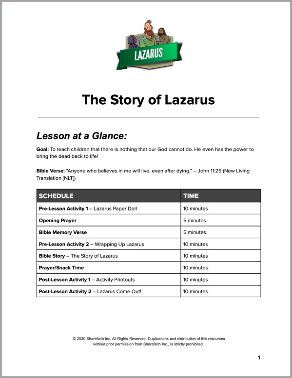 John 11 The Story of Lazarus Preschool Curriculum Thumbnail Showcase