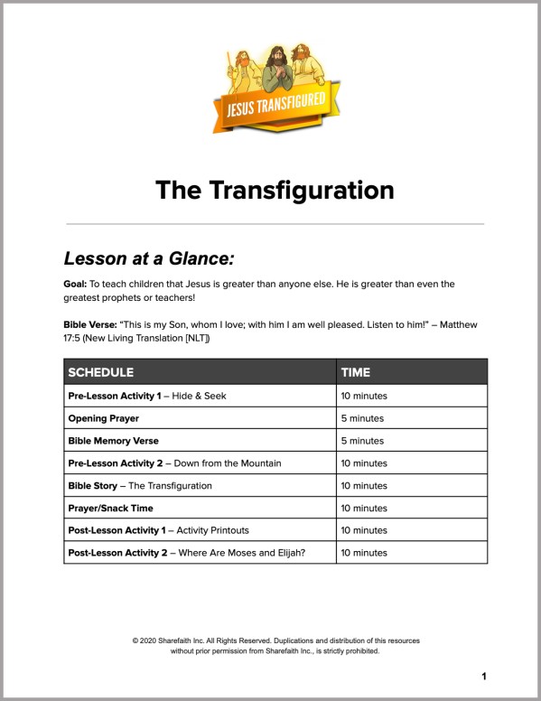 Matthew 17 The Transfiguration Preschool Curriculum Thumbnail Showcase
