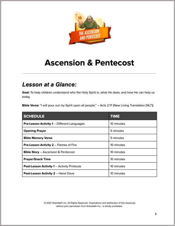 Acts 2 The Ascension and Pentecost Preschool Curriculum Thumbnail Showcase