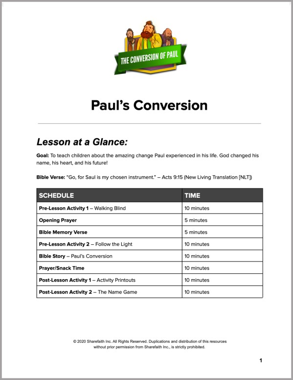 Acts 9 Paul's Conversion Preschool Curriculum