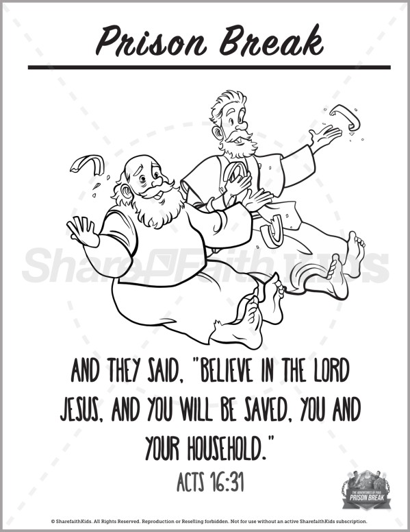 Acts 16 Prison Break Preschool Coloring Pages