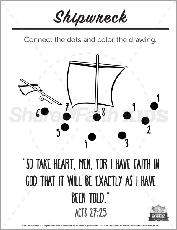 Acts 27 Shipwreck Preschool Dot to Dot