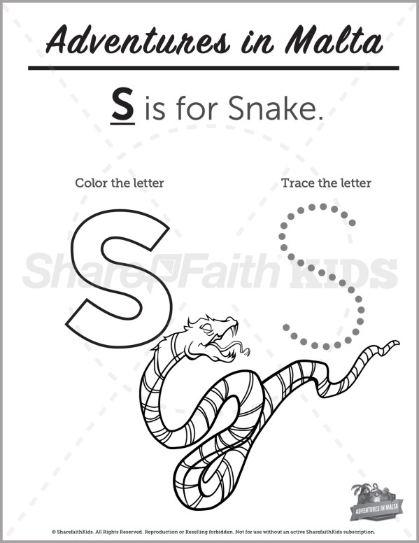 Acts 28 Adventures in Malta Preschool Letter Coloring Thumbnail Showcase