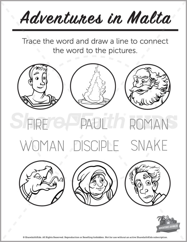 Acts 28 Adventures in Malta Preschool Word Picture Match