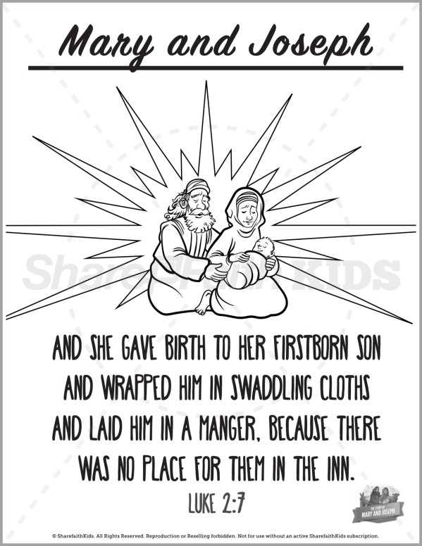 Luke 2 Mary and Joseph Christmas Story Preschool Coloring Pages
