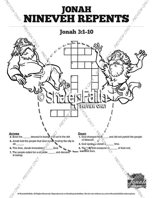 Jonah 3 Nineveh Repents Sunday School Crossword Puzzles Thumbnail Showcase