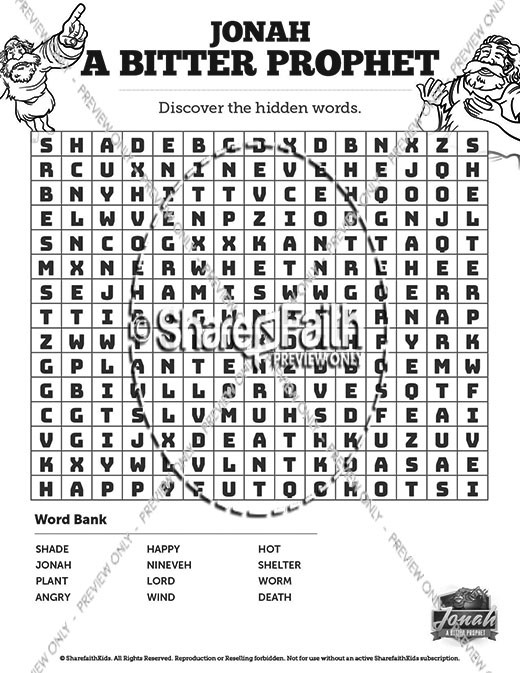 Jonah 4 A Bitter Prophet Bible Word Search Puzzles Thumbnail Showcase