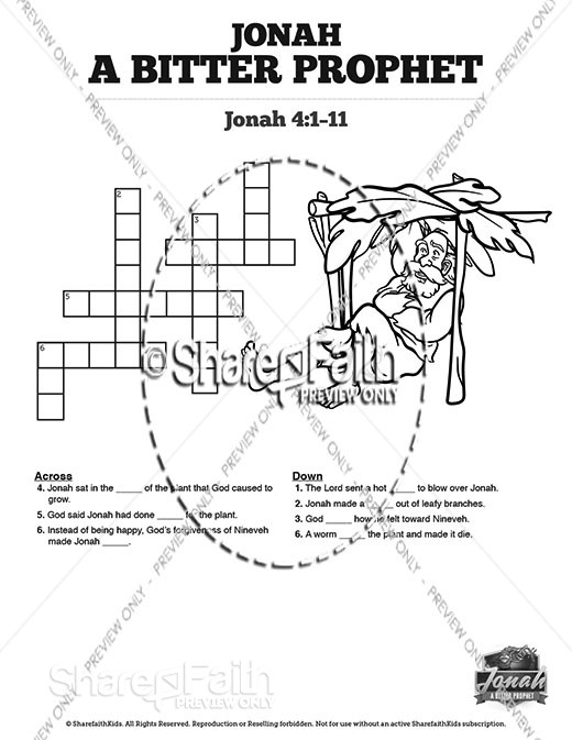 Jonah 4 A Bitter Prophet Sunday School Crossword Puzzles