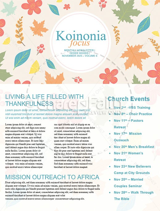 Thanksgiving Blessings Church Newsletter Thumbnail Showcase