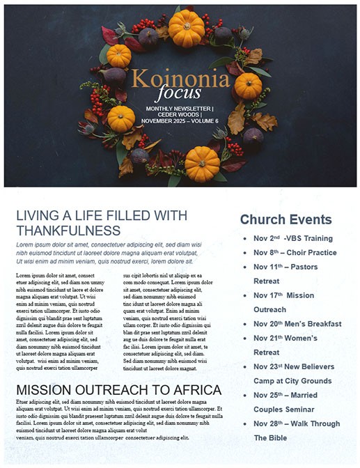 Always Grateful Thanksgiving Church Newsletter