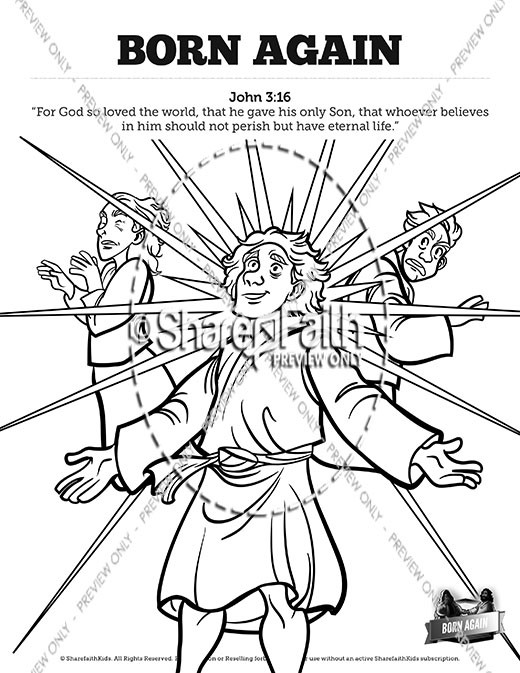 John 3 Born Again Sunday School Coloring Pages Thumbnail Showcase