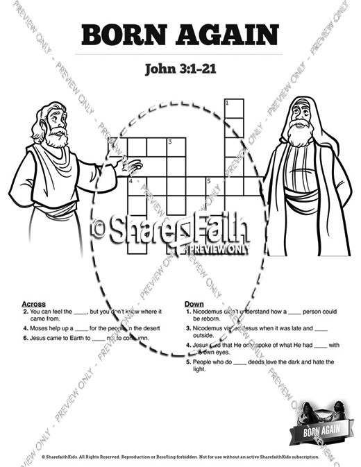 John 3 Born Again Sunday School Crossword Puzzles